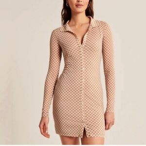 ABERCROMBIE & FITCH Checkered Mesh Button Front Long Sleeved Mini Dress